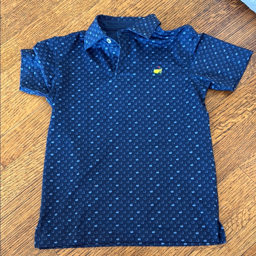Boys Navy Patterned Polo Shirt